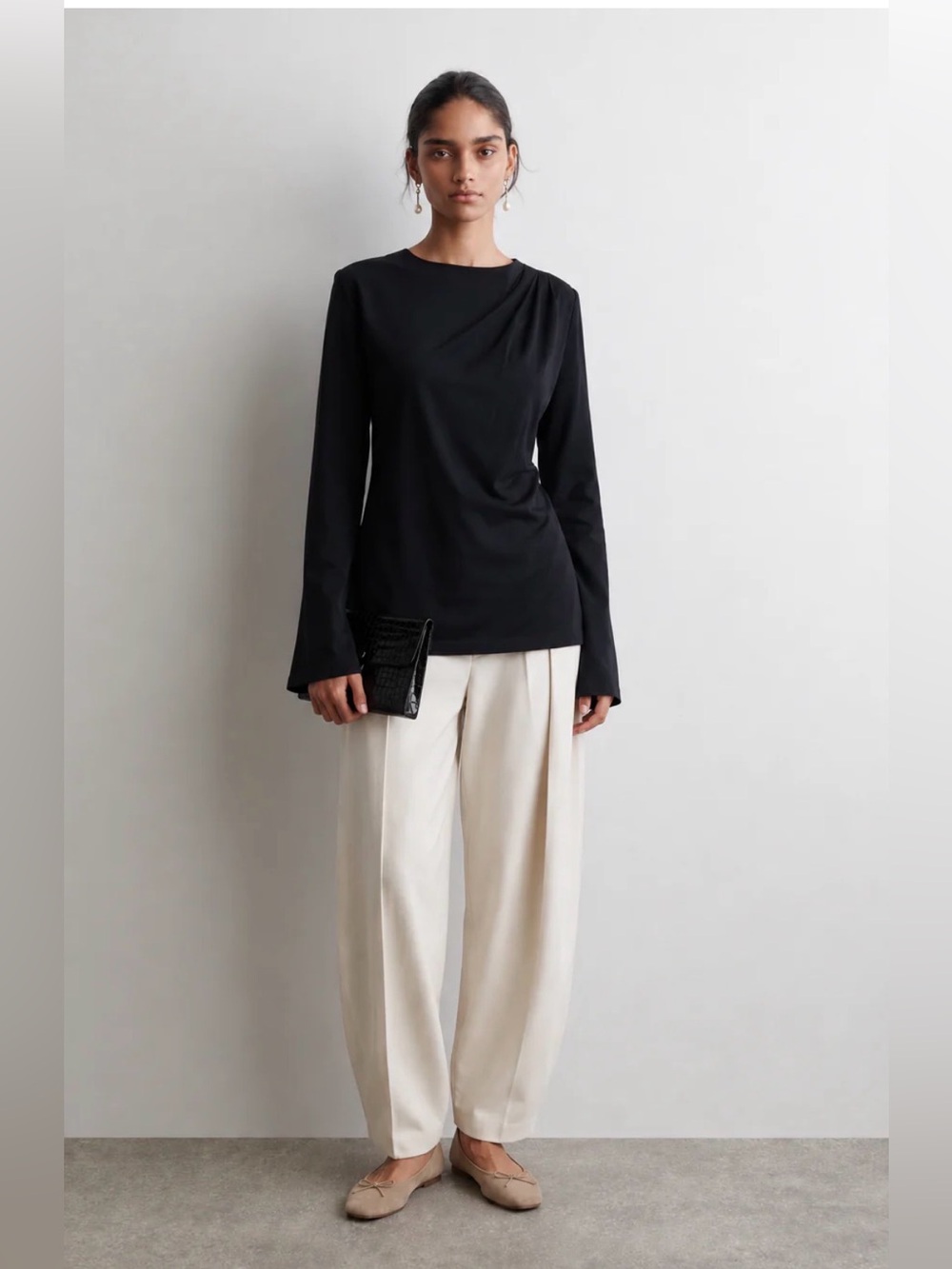 NWOT The Curated - The Long Sleeve Draped Top in Black - XS